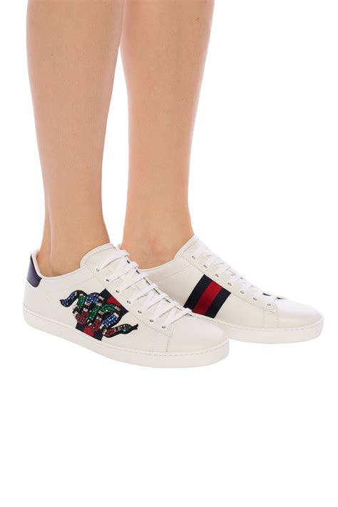 gucci white flowered sneaker|white sneakers gucci designer.